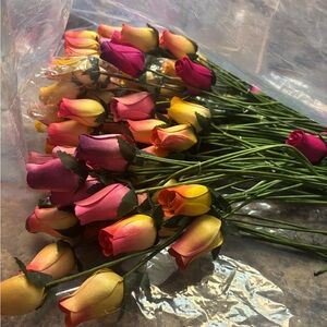 Pick 24 Vibrant Pink and Yellow Artificial wood roses